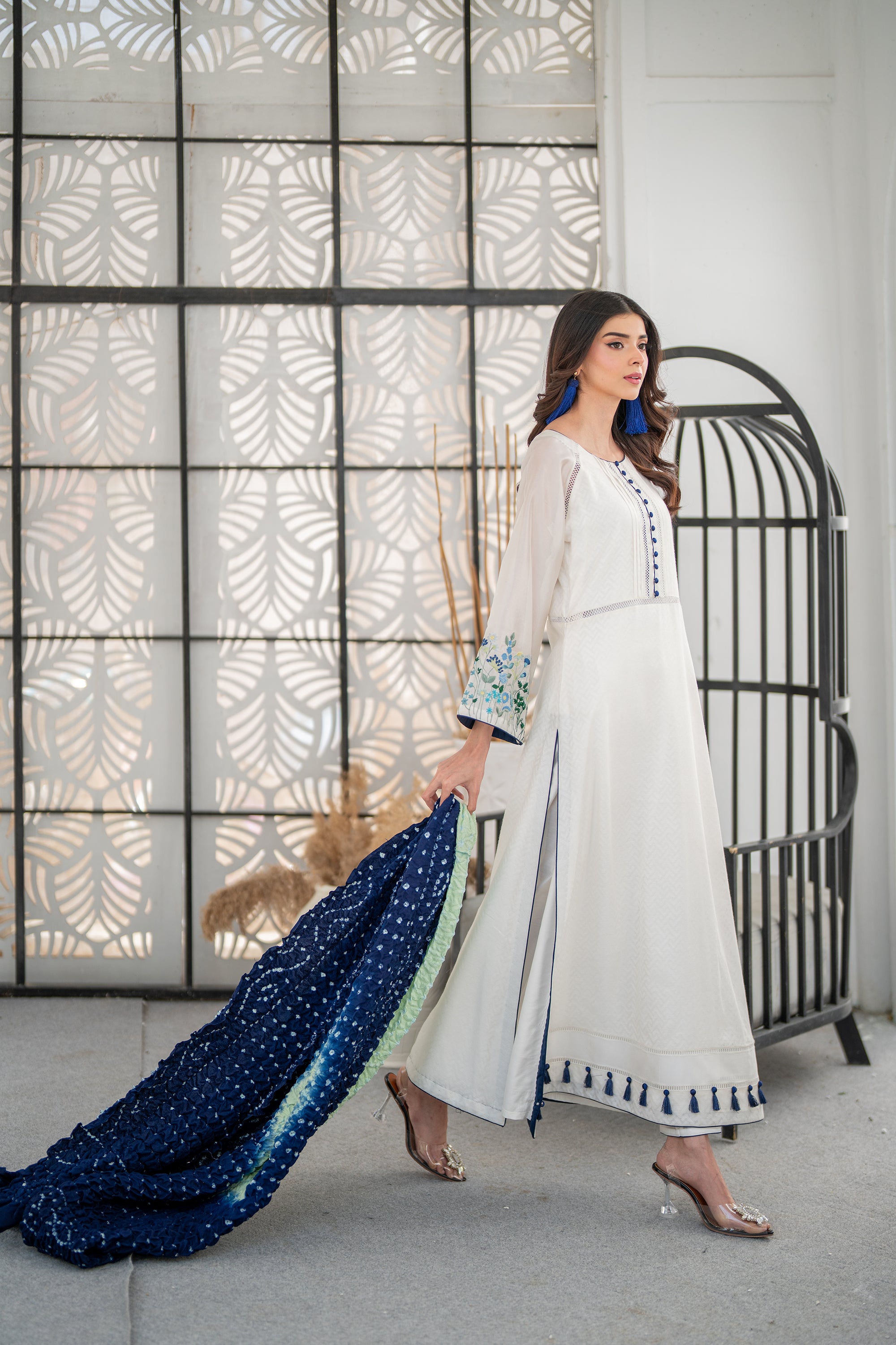 sachin and babi light blue dress Bohemian Cotton Blue and White Porcelain Embroidery Maxi Dress with Fl –  Kundalini Dreams main image 1