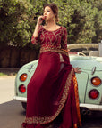 Carmine Maroon Chiffon Saree