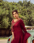 Carmine Maroon Chiffon Saree