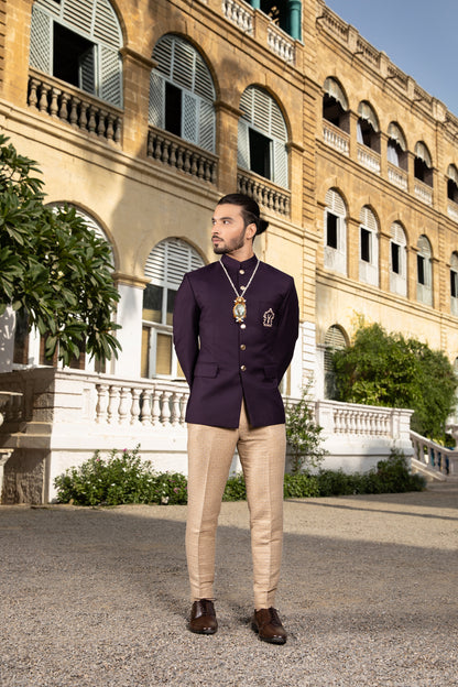 Purple prince suit with Silk Karandi Pants