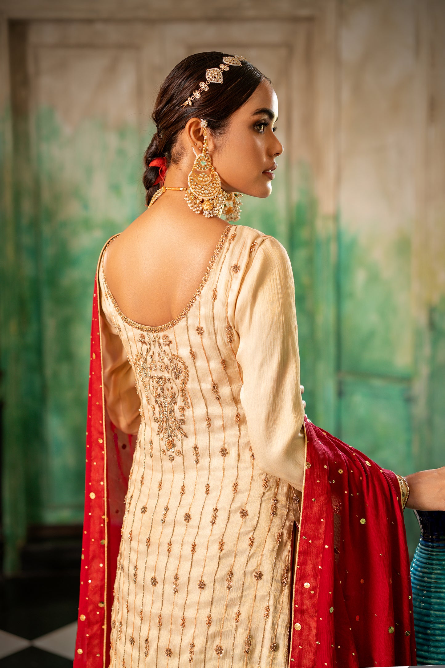 Gold Maisuri dress with raw silk lehenga