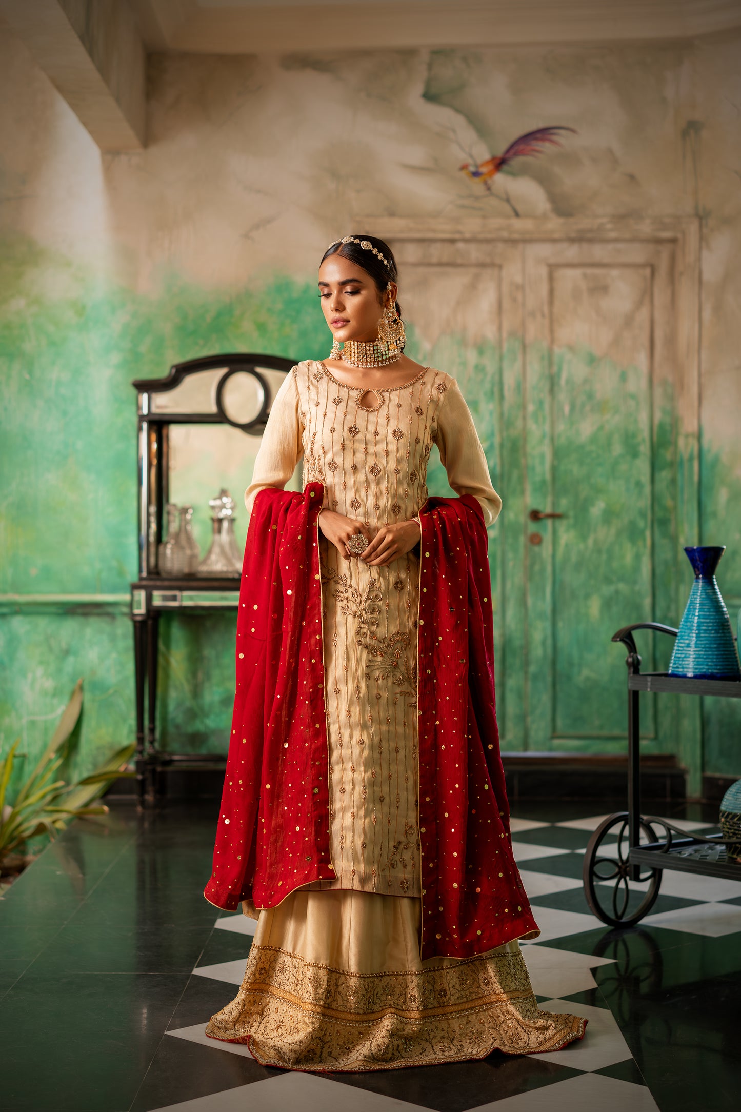 Gold Maisuri dress with raw silk lehenga