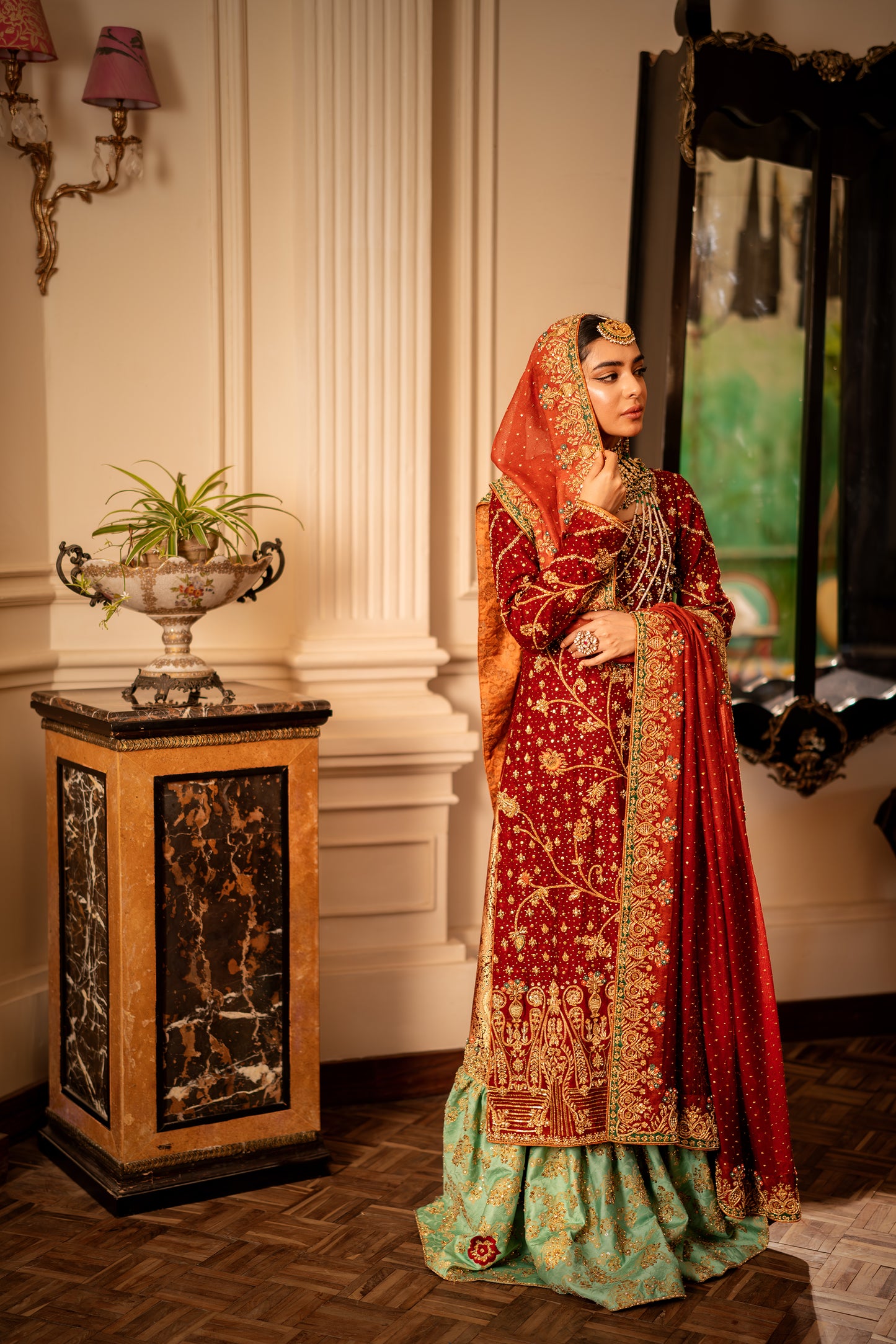 Maroon Farshi Bridal with Aqua