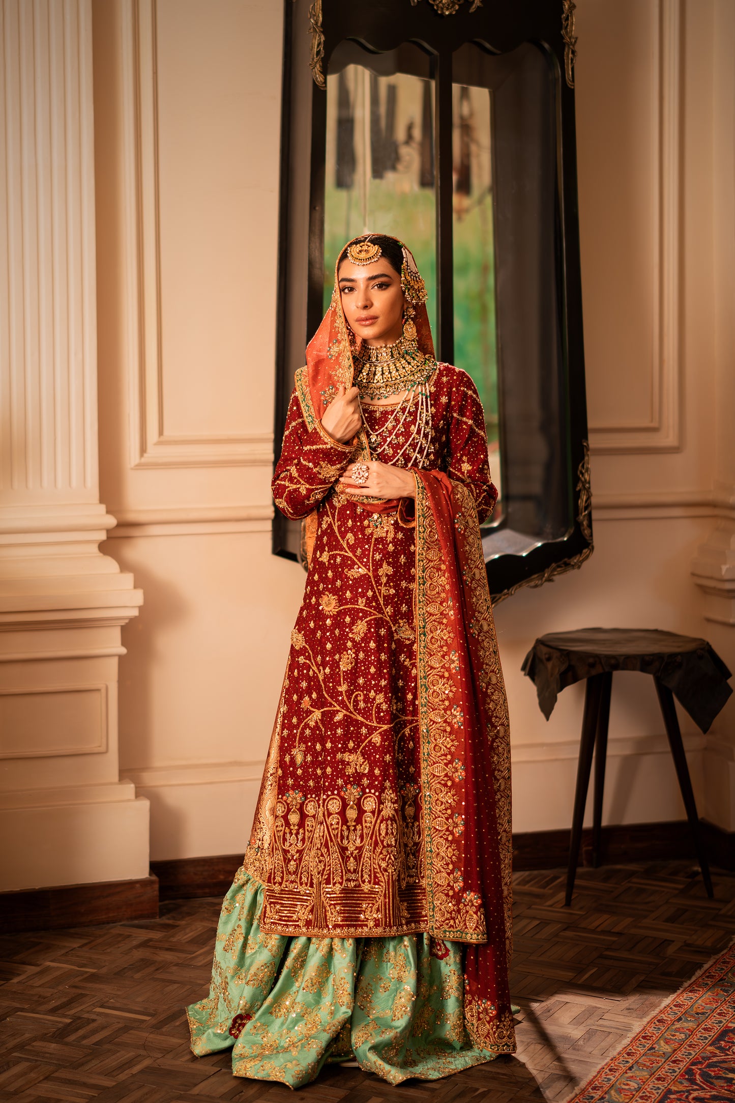 Maroon Farshi Bridal with Aqua