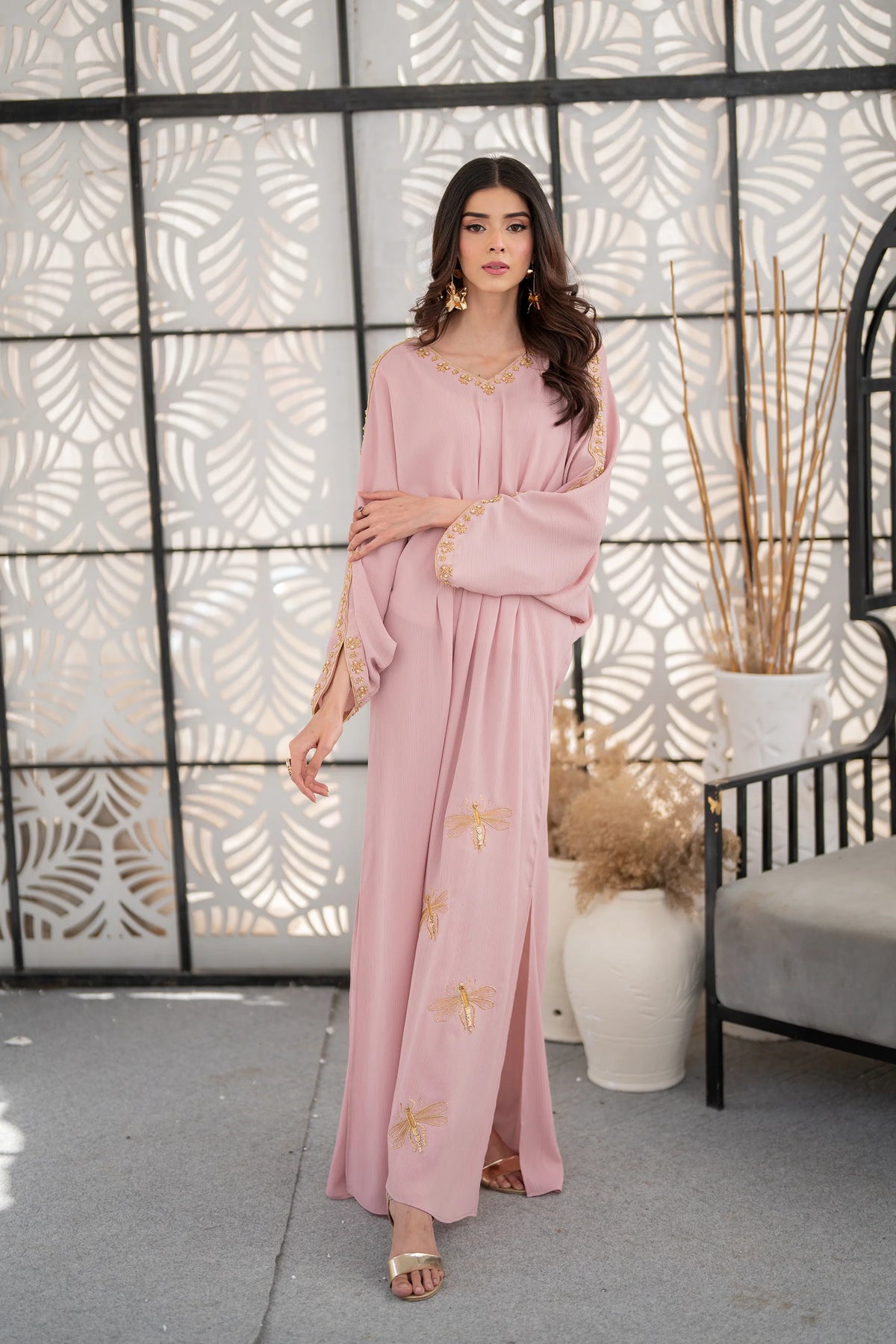 Batla Design Elegant Blush Pink Kaaftan with Cutout Back | Luxurious Handwork Design ...