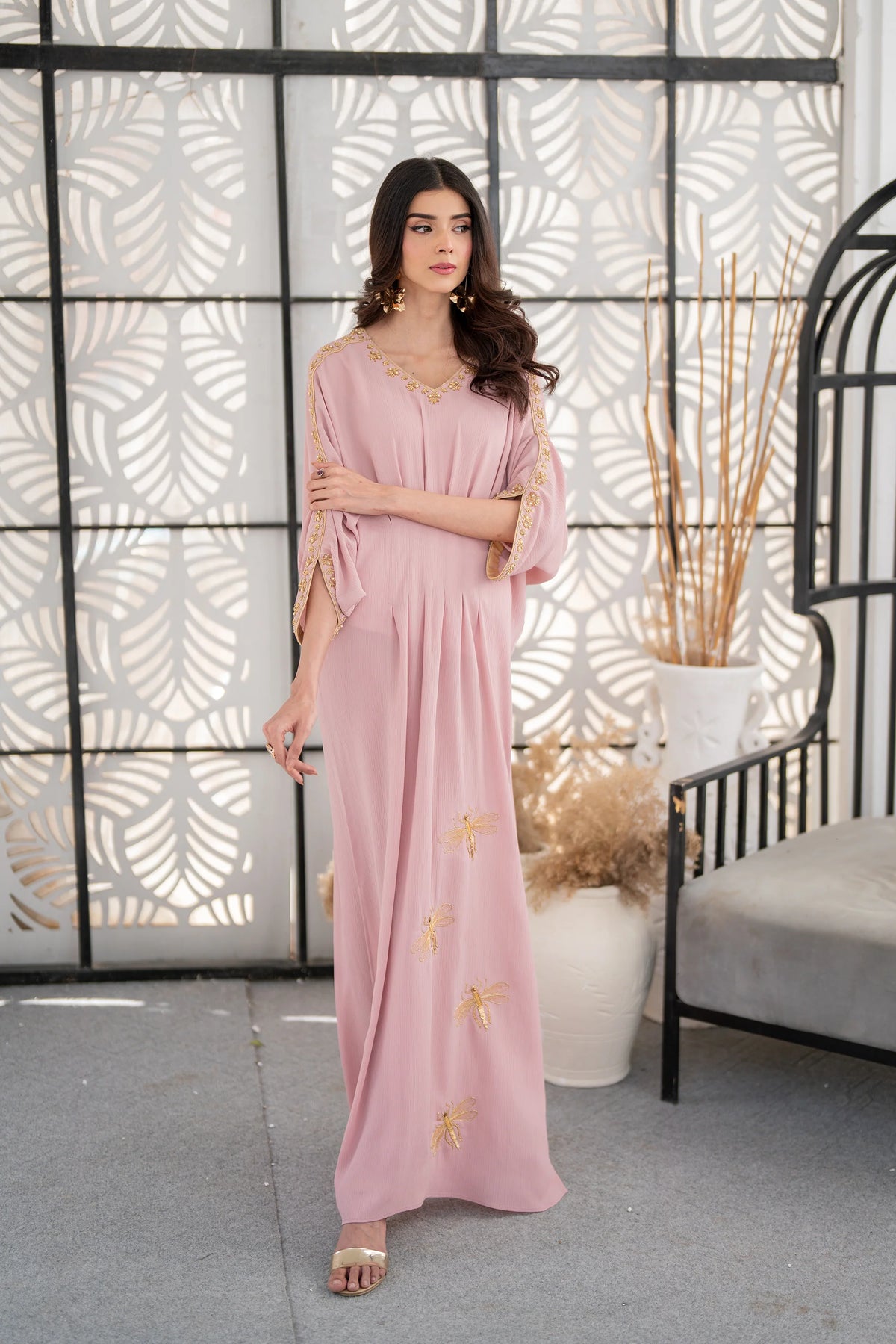 Batla Design Elegant Blush Pink Kaaftan with Cutout Back | Luxurious Handwork Design ...