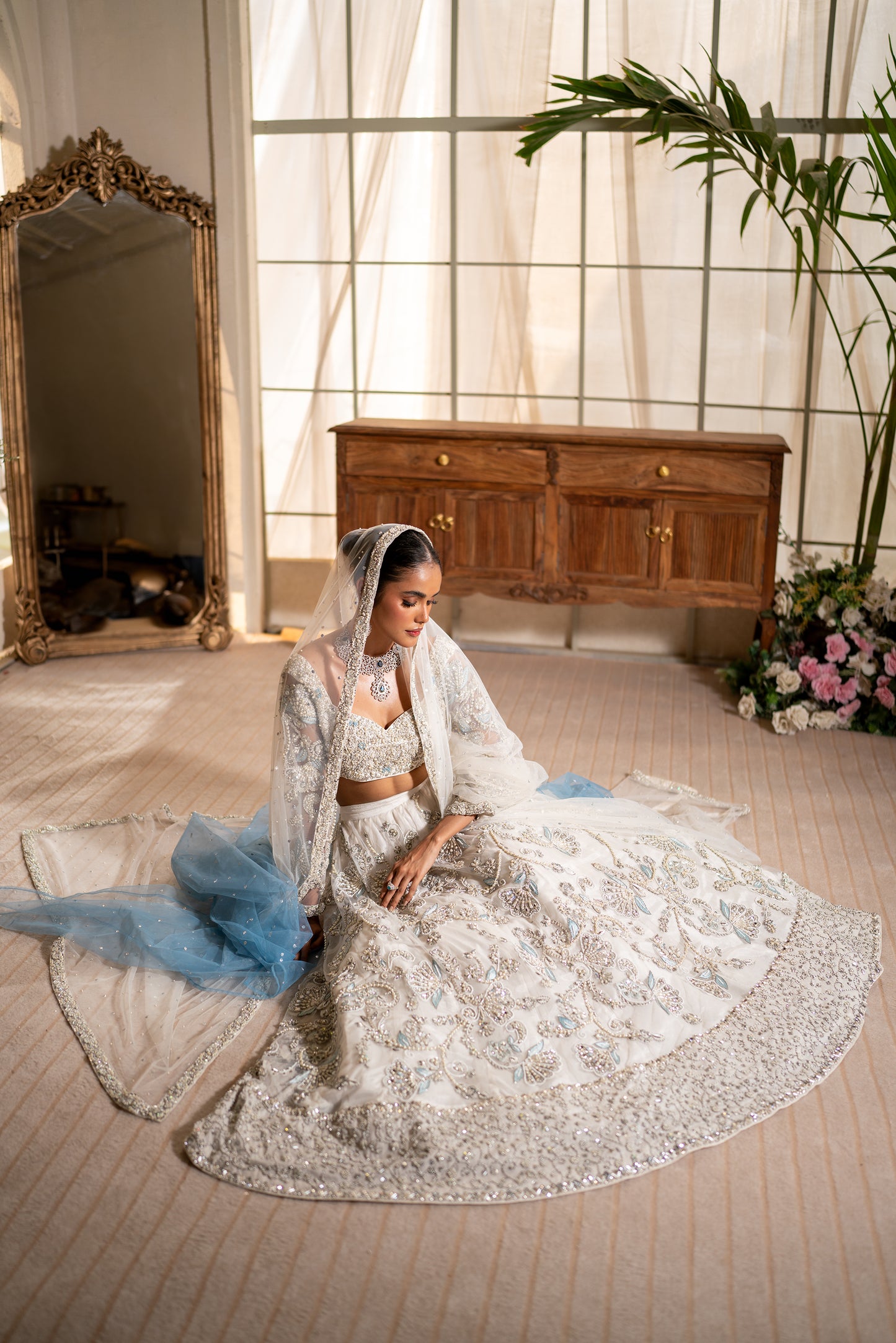 Noorie - White and ice blue lehnga choli